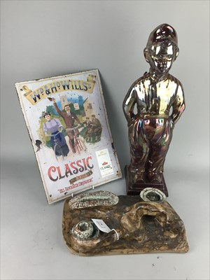 Lot 90 - A VINTAGE CERAMIC SMOKER'S STAND ALONG WITH A BOY AND SIGN