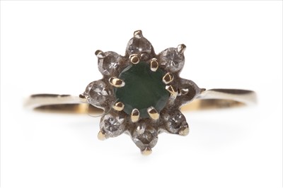 Lot 368 - A GREEN GEM SET AND DIAMOND CLUSTER RING