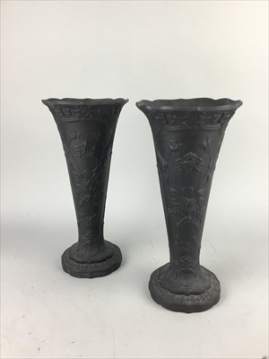 Lot 252 - A PAIR OF WEDGWOOD BASALT TRUMPET VASES