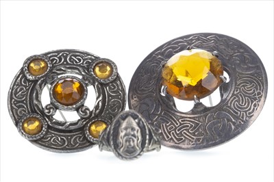 Lot 375 - TWO GEM SET BROOCHES AND A RING