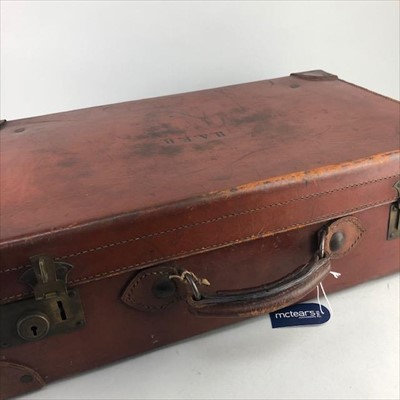 Lot 254 - A TAN LEATHER SUITCASE AND VINTAGE TOYS