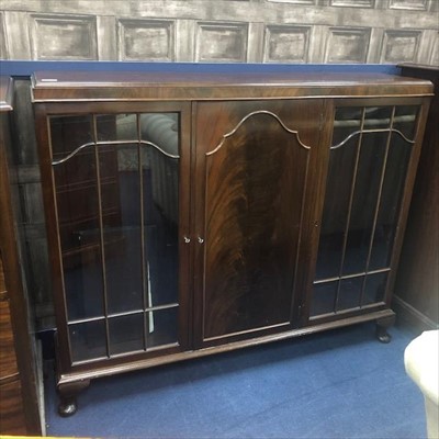 Lot 299 - A MAHOGANY THREE DOOR DWARF BOOKCASE