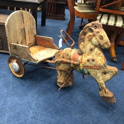 Lot 360 - A VINTAGE CHILD'S TRICYCLE HORSE AND CART