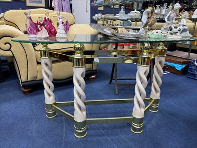 Lot 303 - A MODERN GLASS TOPPED TABLE AND A MODERN GLASS TOPPED SIDE TABLE