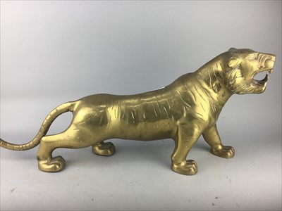 Lot 395 - A LARGE BRASS TIGER, CHINESE PANEL AND A TEDDY BEAR