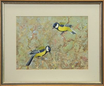 Lot 686 - GREAT TITS, A GOUACHE BY RALSTON GUDGEON