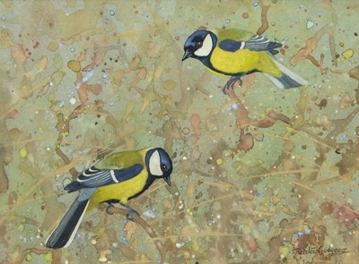 Lot 686 - GREAT TITS, A GOUACHE BY RALSTON GUDGEON