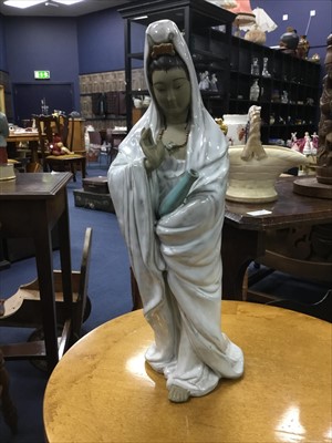 Lot 428 - A 20TH CENTURY CHINESE FIGURE OF GUANYIN AND ANOTHER FIGURE
