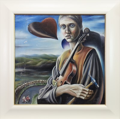 Lot 721 - THE MUSICIAN, AN OIL BY JIM BROWN