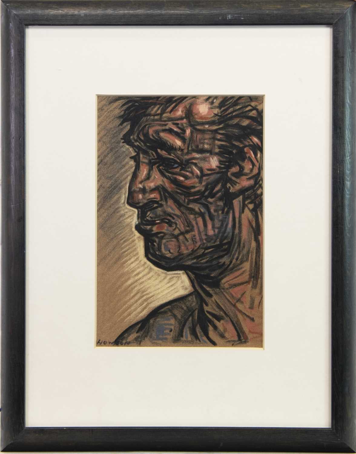 Lot 728 - MALE HEAD, A PASTEL BY PETER HOWSON