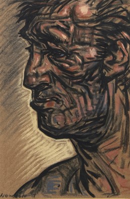Lot 728 - MALE HEAD, A PASTEL BY PETER HOWSON