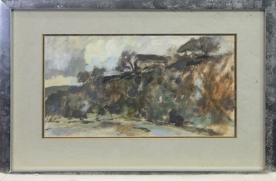 Lot 735 - HOUSE ON THE CLIFFS, AN EARLY ACRYLIC BY PETER HOWSON
