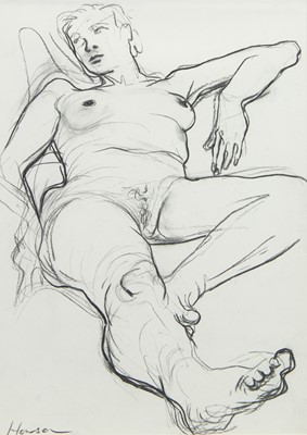 Lot 736 - RECLINING NUDE, A CHARCOAL BY PETER HOWSON