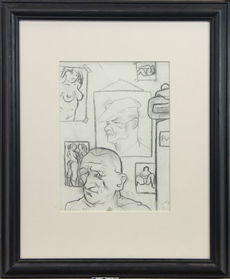Lot 740 - THE GALLERY WALL, A CHARCOAL BY PETER HOWSON