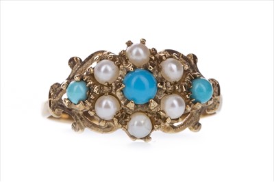 Lot 419 - A  TURQUOISE AND PEARL RING