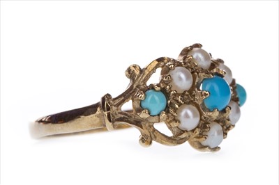 Lot 419 - A  TURQUOISE AND PEARL RING