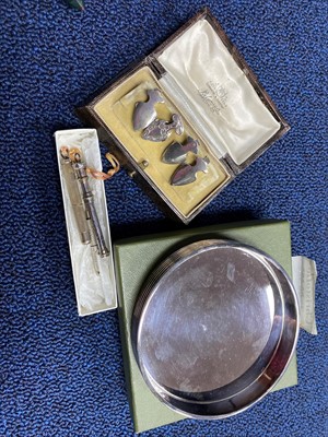 Lot 442 - NAPKIN CLIPS, COINS AND PROPELLING PENCILS
