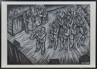 Lot 104 - * DOMINIC SNYDER, JAZZ SAX BAND pastel on...