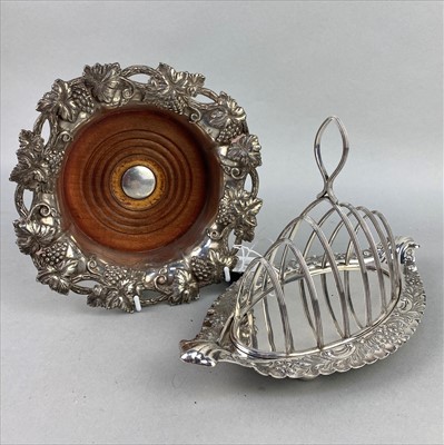Lot 69 - AN OLD SHEFFIELD PLATE WINE SLIDE ALONG WITH A PAIR OF SILVER PLATED WINE SLIDES  AND OTHERS
