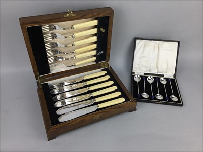 Lot 72 - A SET OF SILVER PLATED AND MOTHER OF PEARL FRUIT KNIVES AND FORKS ALONG WITH OTHER CASED FLATWARE