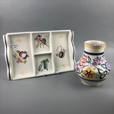 Lot 54 - A POOLE POTTERY NUT DISH WITH VASE AND TWO STUDIO VASES