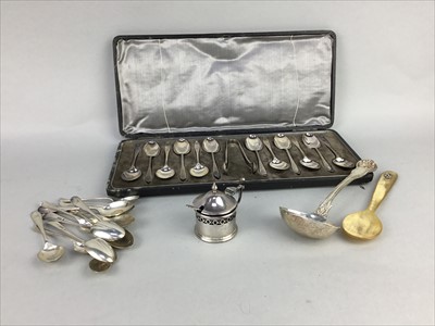 Lot 40 - A VICTORIAN SILVER TODDY LADLE ALONG WITH ASSORTED SILVER FLATWARE