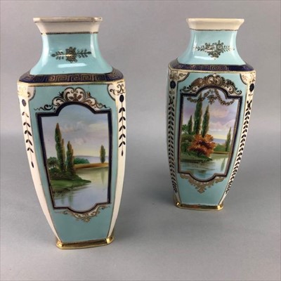 Lot 128 - A PAIR OF NORITAKE SQUARE SECTION VASES