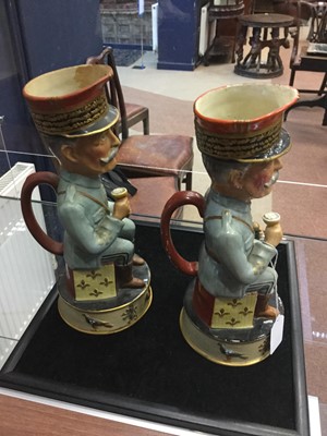 Lot 1043 - A PAIR OF WWI PERIOD WILKINSON CHARACTER JUGS