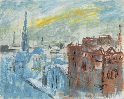 Lot 672 - WINTER EVENING, CECIL STREET, A MIXED MEDIA BY JAMES DOWNIE ROBERTSON