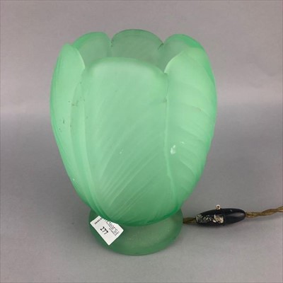 Lot 277 - A GREEN OPAQUE GLASS TABLE LAMP