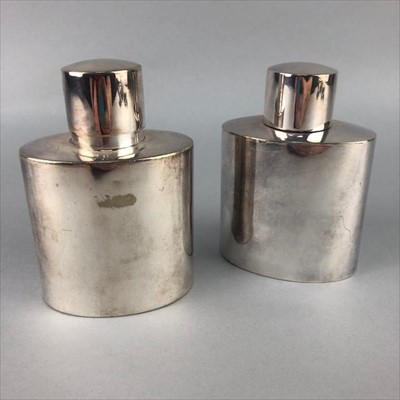 Lot 284 - A PAIR OF WALKER & HALL SILVER PLATED FLASKS