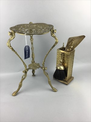 Lot 94 - A BRASS COMPANION STAND AND A SMALL TABLE