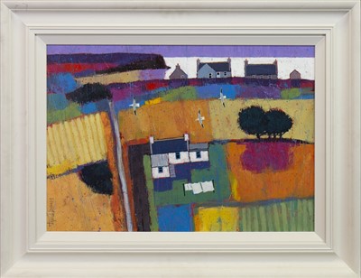 Lot 769 - EXTENDED CROFT HOUSE, AN OIL BY DAVID BODY