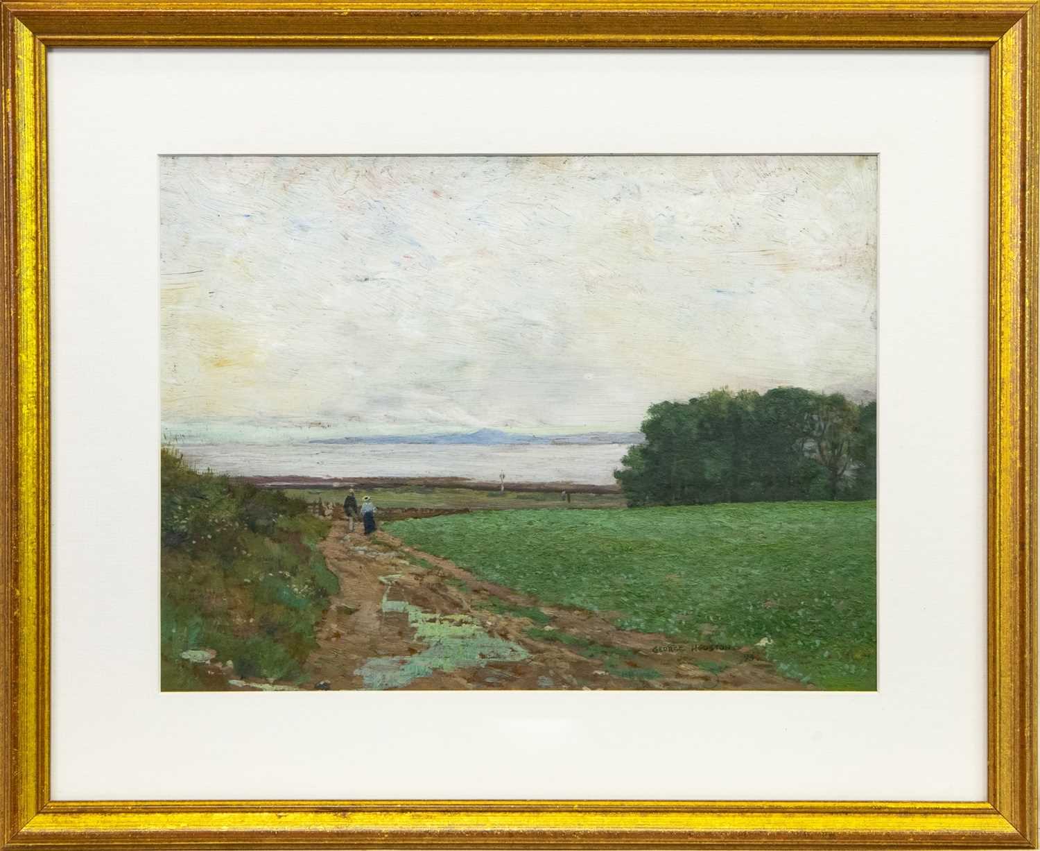 Lot 33 - FIGURES DOWN A COUNTRY PATH, AN OIL BY GEORGE HOUSTON