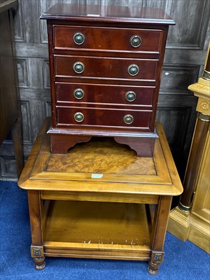 Lot 188 - A MAHOGANY REPRODUCTION MINIATURE CHEST AND AN OCCASIONAL TABLE