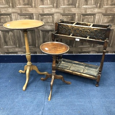 Lot 187 - AN OAK STICK STAND AND TWO WINE TABLES