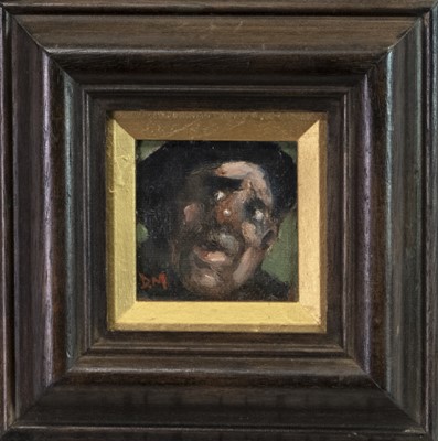 Lot 754 - FACE STUDY, AN OIL BY DONALD MACLEOD