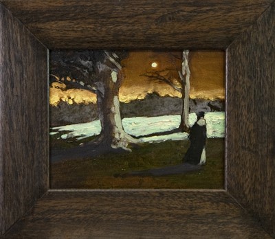 Lot 758 - FIGURE IN LANDSCAPE, AN OIL BY DONALD MACLEOD