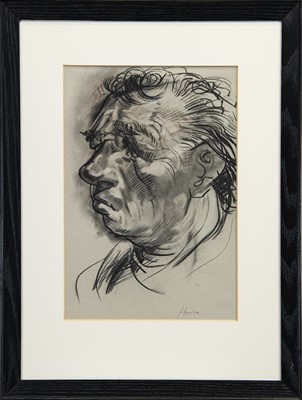 Lot 746 - HEAD STUDY, A CHARCOAL BY PETER HOWSON