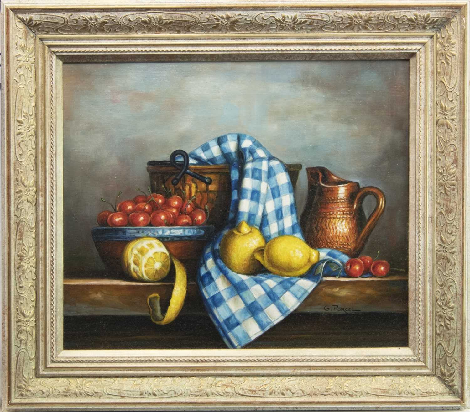 Lot 20 - STILL LIFE WITH FRUIT, AN OIL BY GEORGES PORCEL