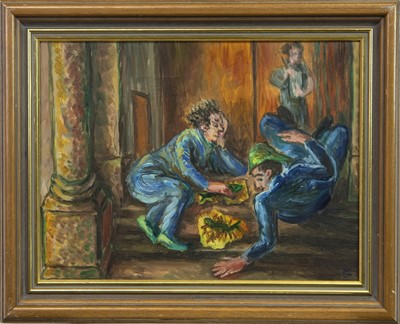 Lot 760 - FISH SUPPER IN THE WEST END, AN OIL BY LUCINDA L MACKAY