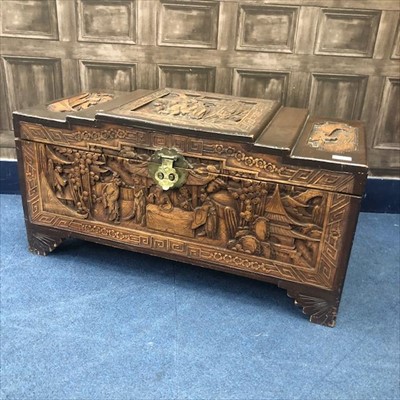 Lot 202 - A 20TH CENTURY CHINESE CARVED WOOD CHEST