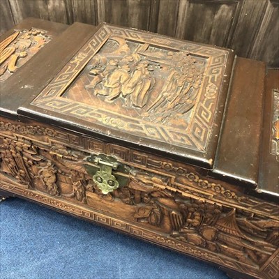 Lot 202 - A 20TH CENTURY CHINESE CARVED WOOD CHEST