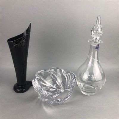 Lot 156 - AN ORREFORS GLASS BOWL, A CRYSTAL DECANTER AND A CARLO WILD VASE