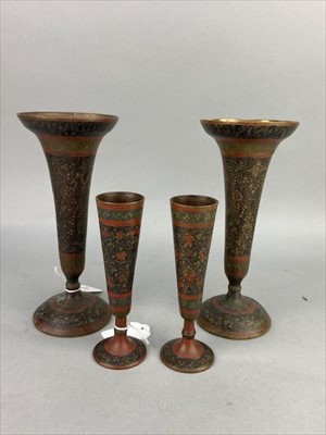 Lot 304 - A LOT OF TWO PAIRS OF NIELO ENAMEL SPILL VASES
