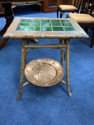 Lot 161 - AN ARTS & CRAFTS BEATEN COPPER CHARGER AND A TABLE