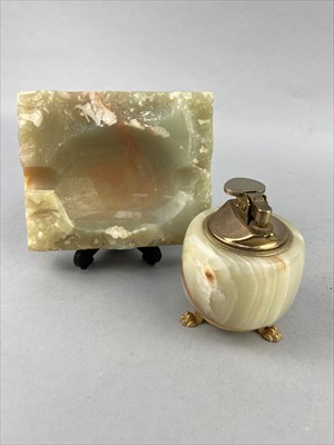 Lot 324 - AN ONYX TABLE LIGHTER AND ASHTRAY AND OTHER SMOKERS EPHEMERA