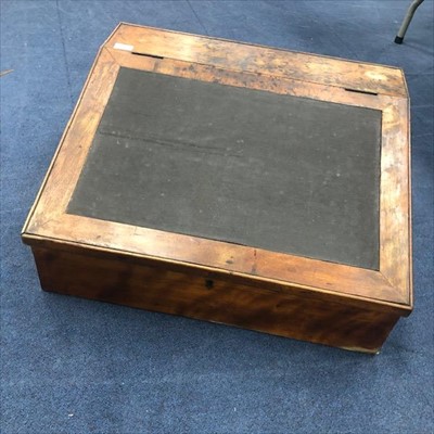 Lot 326 - A LEATHER TOPPED STAINED WOOD WRITING SLOPE