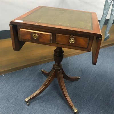 Lot 327 - A LEATHER TOPPED DROP LEAF TABLE