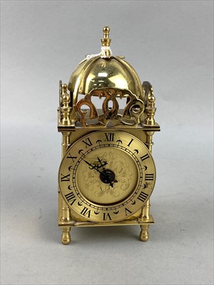 Lot 218 - A REPRODUCTION LANTERN CLOCK AND A CARRIAGE CLOCK